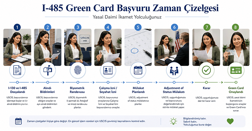 Green card mülakatından sonra uzayan bekleme sürecini gösteren takvim