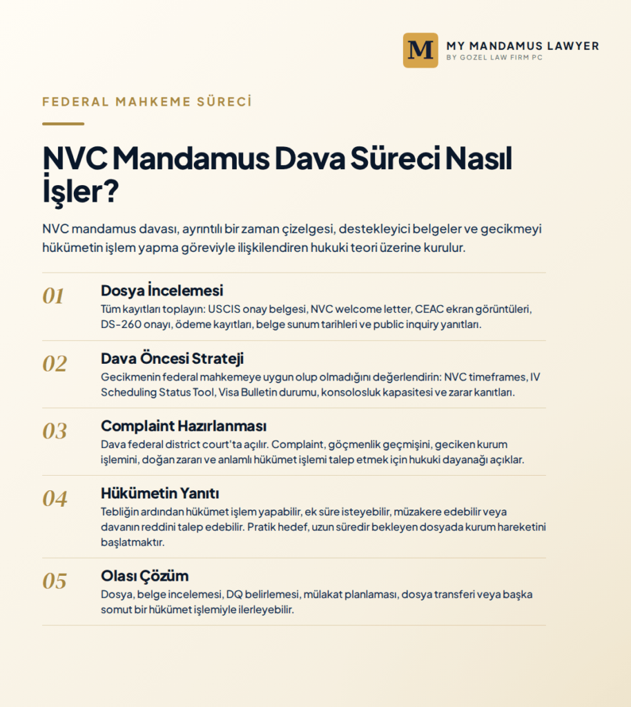 NVC gecikme davası değerlendirmesindeki önemli aşamaları gösteren zaman çizelgesi.