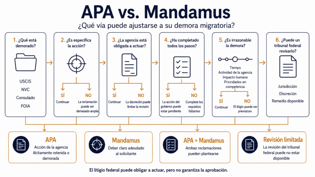 Árbol de seis pasos para evaluar APA y mandamus en una demora migratoria