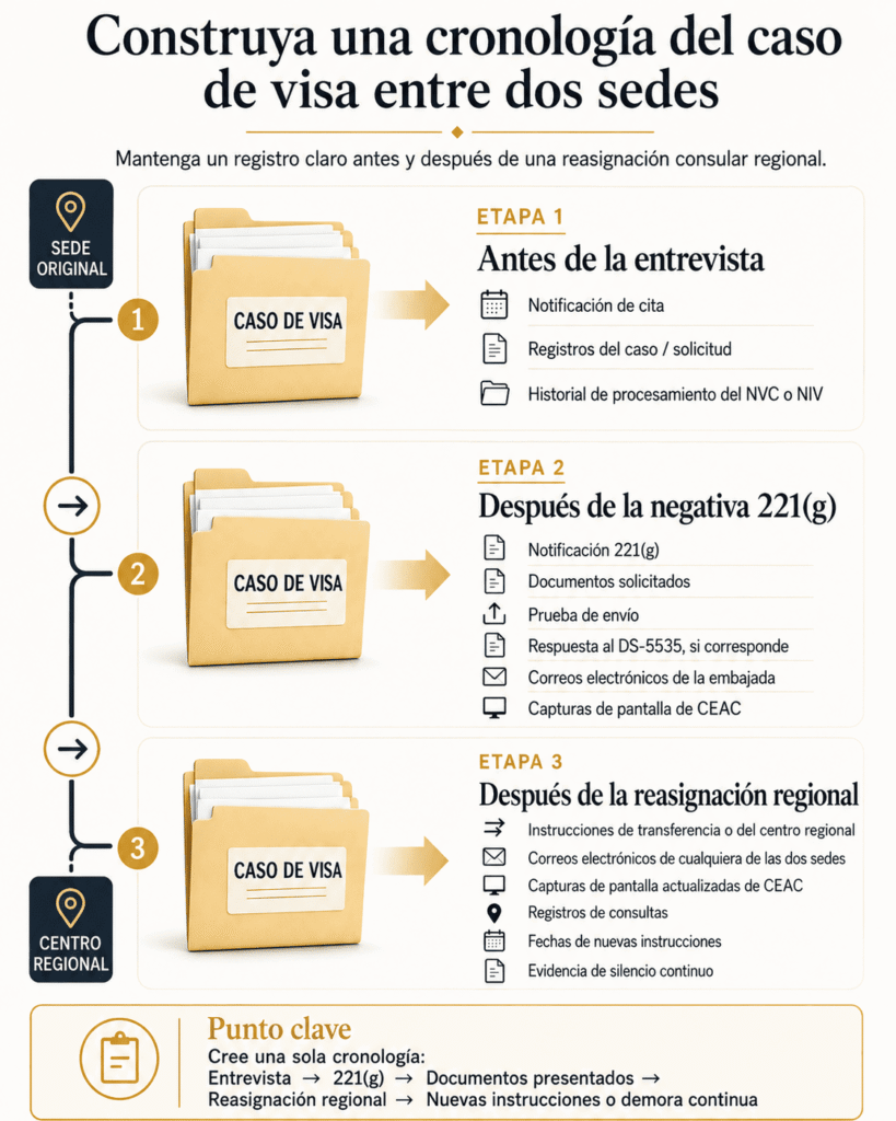 Lista de documentos para conservar cuando un caso 221(g) pasa del consulado original a un centro regional de procesamiento