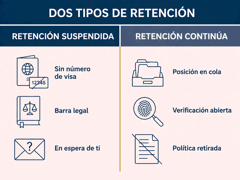 Diagrama comparativo entre las esperas de USCIS que suspenden el deber de resolver y las que no lo suspenden