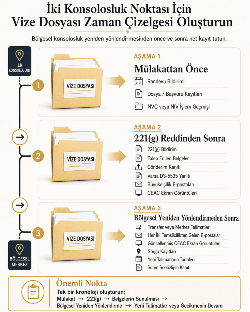 221(g) dosyası eski konsolosluk ile bölgesel işlem merkezi arasında kaldığında saklanması gereken kayıtlar