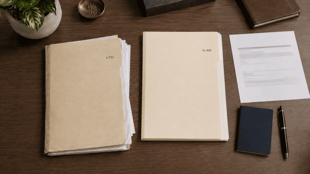 Expedientes I-751 y N-400 preparados mientras USCIS aún revisa la residencia condicional