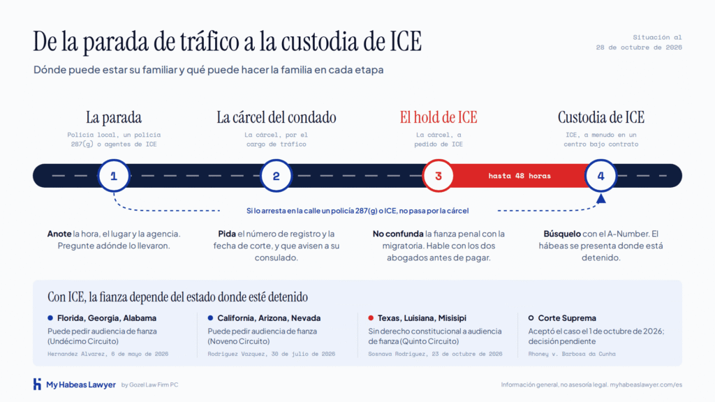 Infografía sobre si se puede apelar una visa negada: las secciones de rechazo más comunes, cuatro preguntas antes de demandar, lo que un juez federal sí puede revisar y lo que queda fuera.